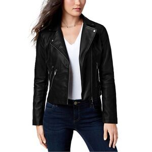 CoffeeShop Juniors Faux Leather Moto Jacket Asymmetrical Black Large NWT
